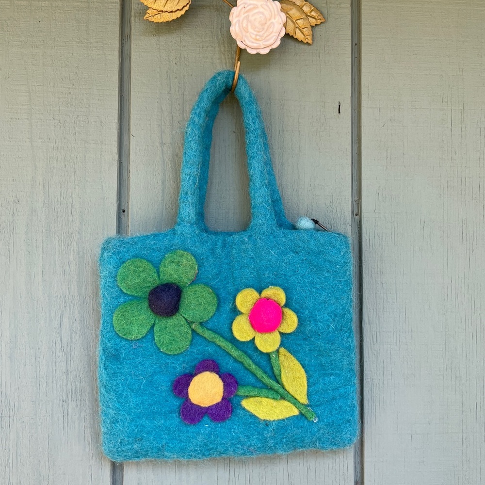 Girl's Felted Flower Purse - Turqouise